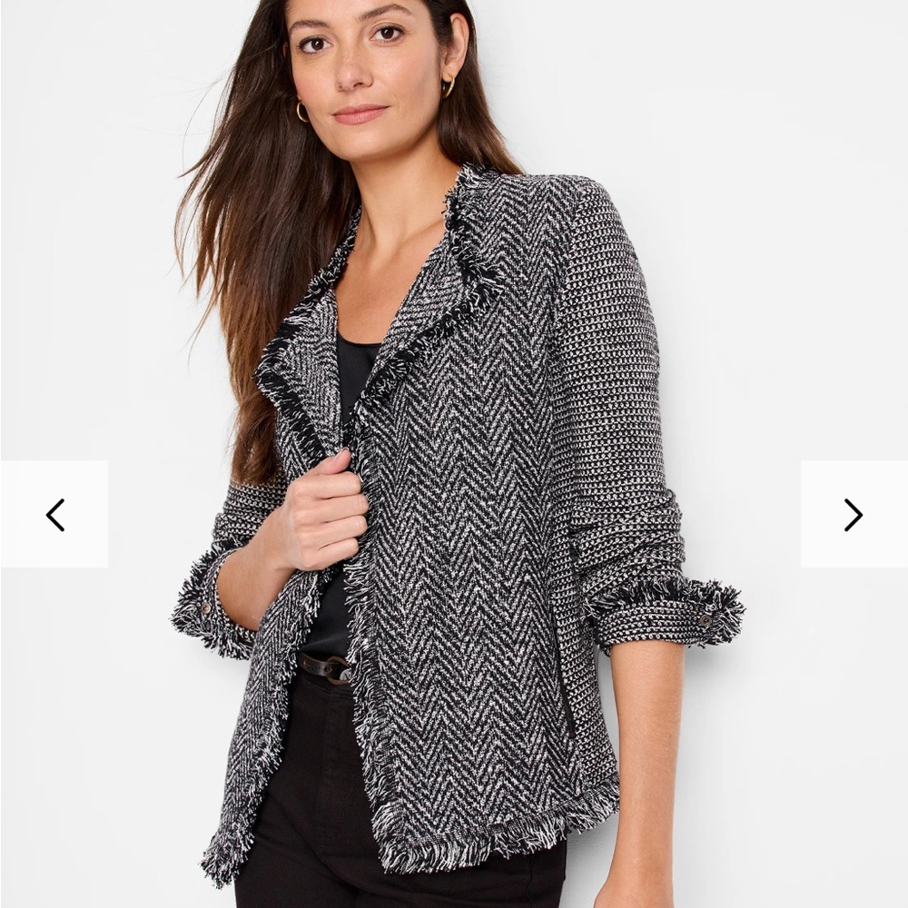 NIC+ZOE Navy and White fringed Herringbone Blazer
